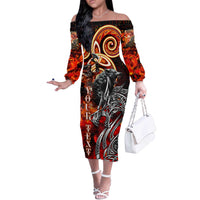 Ulfhednar Wofl Warrior Viking Off The Shoulder Long Sleeve Dress Runes Norse Mythology Fire