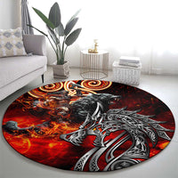 Ulfhednar Wofl Warrior Viking Round Carpet Runes Norse Mythology Fire