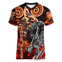 Ulfhednar Wofl Warrior Viking Women V-Neck T-Shirt Runes Norse Mythology Fire