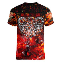 Ulfhednar Wofl Warrior Viking Women V-Neck T-Shirt Runes Norse Mythology Fire