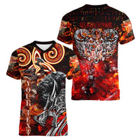 Ulfhednar Wofl Warrior Viking Women V-Neck T-Shirt Runes Norse Mythology Fire