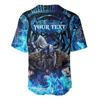 Jofurr Boar Warrior Viking Baseball Jersey Frost Viking Runes Blue Flame
