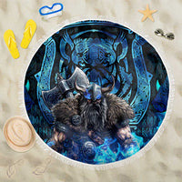 Jofurr Boar Warrior Viking Beach Blanket Frost Viking Runes Blue Flame