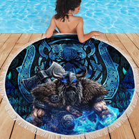Jofurr Boar Warrior Viking Beach Blanket Frost Viking Runes Blue Flame