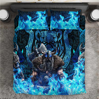Jofurr Boar Warrior Viking Bedding Set Frost Viking Runes Blue Flame