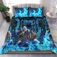 Jofurr Boar Warrior Viking Bedding Set Frost Viking Runes Blue Flame