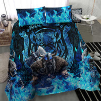 Jofurr Boar Warrior Viking Bedding Set Frost Viking Runes Blue Flame