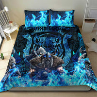 Jofurr Boar Warrior Viking Bedding Set Frost Viking Runes Blue Flame