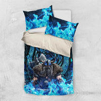 Jofurr Boar Warrior Viking Bedding Set Frost Viking Runes Blue Flame