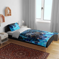 Jofurr Boar Warrior Viking Bedding Set Frost Viking Runes Blue Flame