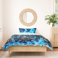 Jofurr Boar Warrior Viking Bedding Set Frost Viking Runes Blue Flame
