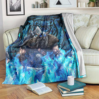 Jofurr Boar Warrior Viking Blanket Frost Viking Runes Blue Flame