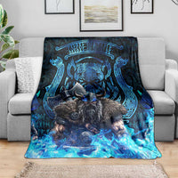 Jofurr Boar Warrior Viking Blanket Frost Viking Runes Blue Flame