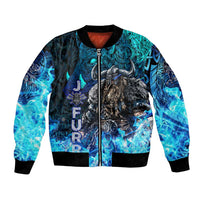 Jofurr Boar Warrior Viking Bomber Jacket Frost Viking Runes Blue Flame