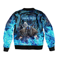 Jofurr Boar Warrior Viking Bomber Jacket Frost Viking Runes Blue Flame