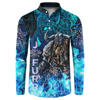 Jofurr Boar Warrior Viking Button Sweatshirt Frost Viking Runes Blue Flame