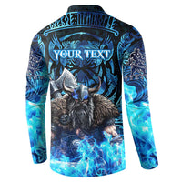 Jofurr Boar Warrior Viking Button Sweatshirt Frost Viking Runes Blue Flame