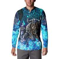 Jofurr Boar Warrior Viking Button Sweatshirt Frost Viking Runes Blue Flame