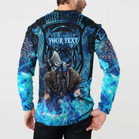 Jofurr Boar Warrior Viking Button Sweatshirt Frost Viking Runes Blue Flame