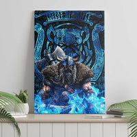 Jofurr Boar Warrior Viking Canvas Wall Art Frost Viking Runes Blue Flame