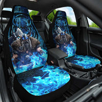 Jofurr Boar Warrior Viking Car Seat Cover Frost Viking Runes Blue Flame