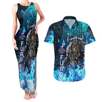 Jofurr Boar Warrior Viking Couples Matching Tank Maxi Dress and Hawaiian Shirt Frost Viking Runes Blue Flame
