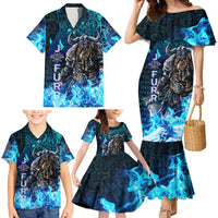 Jofurr Boar Warrior Viking Family Matching Mermaid Dress and Hawaiian Shirt Frost Viking Runes Blue Flame
