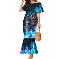 Jofurr Boar Warrior Viking Family Matching Mermaid Dress and Hawaiian Shirt Frost Viking Runes Blue Flame