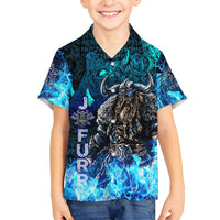Jofurr Boar Warrior Viking Family Matching Summer Maxi Dress and Hawaiian Shirt Frost Viking Runes Blue Flame