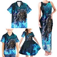 Jofurr Boar Warrior Viking Family Matching Tank Maxi Dress and Hawaiian Shirt Frost Viking Runes Blue Flame
