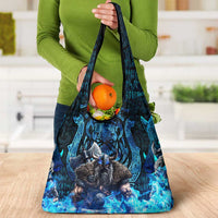 Jofurr Boar Warrior Viking Grocery Bag Frost Viking Runes Blue Flame
