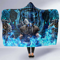 Jofurr Boar Warrior Viking Hooded Blanket Frost Viking Runes Blue Flame