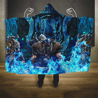 Jofurr Boar Warrior Viking Hooded Blanket Frost Viking Runes Blue Flame