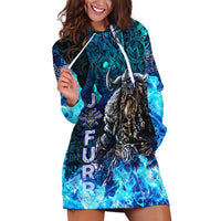Jofurr Boar Warrior Viking Hoodie Dress Frost Viking Runes Blue Flame