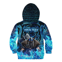 Jofurr Boar Warrior Viking Kid Hoodie Frost Viking Runes Blue Flame