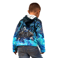 Jofurr Boar Warrior Viking Kid Hoodie Frost Viking Runes Blue Flame