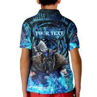 Jofurr Boar Warrior Viking Kid Polo Shirt Frost Viking Runes Blue Flame