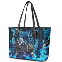 Jofurr Boar Warrior Viking Leather Tote Bag Frost Viking Runes Blue Flame