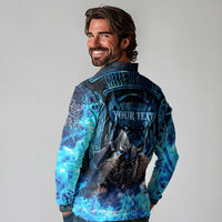 Jofurr Boar Warrior Viking Long Sleeve Polo Shirt Frost Viking Runes Blue Flame