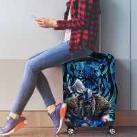 Jofurr Boar Warrior Viking Luggage Cover Frost Viking Runes Blue Flame