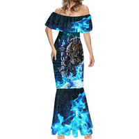 Jofurr Boar Warrior Viking Mermaid Dress Frost Viking Runes Blue Flame