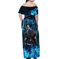 Jofurr Boar Warrior Viking Off Shoulder Maxi Dress Frost Viking Runes Blue Flame