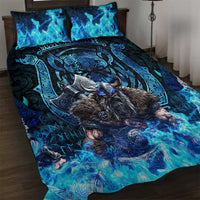 Jofurr Boar Warrior Viking Quilt Bed Set Frost Viking Runes Blue Flame