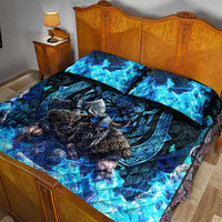 Jofurr Boar Warrior Viking Quilt Bed Set Frost Viking Runes Blue Flame