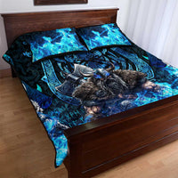 Jofurr Boar Warrior Viking Quilt Bed Set Frost Viking Runes Blue Flame