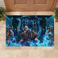 Jofurr Boar Warrior Viking Rubber Doormat Frost Viking Runes Blue Flame