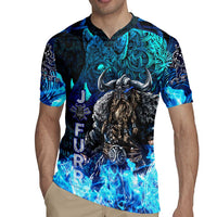 Jofurr Boar Warrior Viking Rugby Jersey Frost Viking Runes Blue Flame