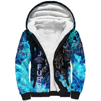 Jofurr Boar Warrior Viking Sherpa Hoodie Frost Viking Runes Blue Flame