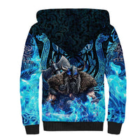 Jofurr Boar Warrior Viking Sherpa Hoodie Frost Viking Runes Blue Flame