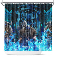 Jofurr Boar Warrior Viking Shower Curtain Frost Viking Runes Blue Flame